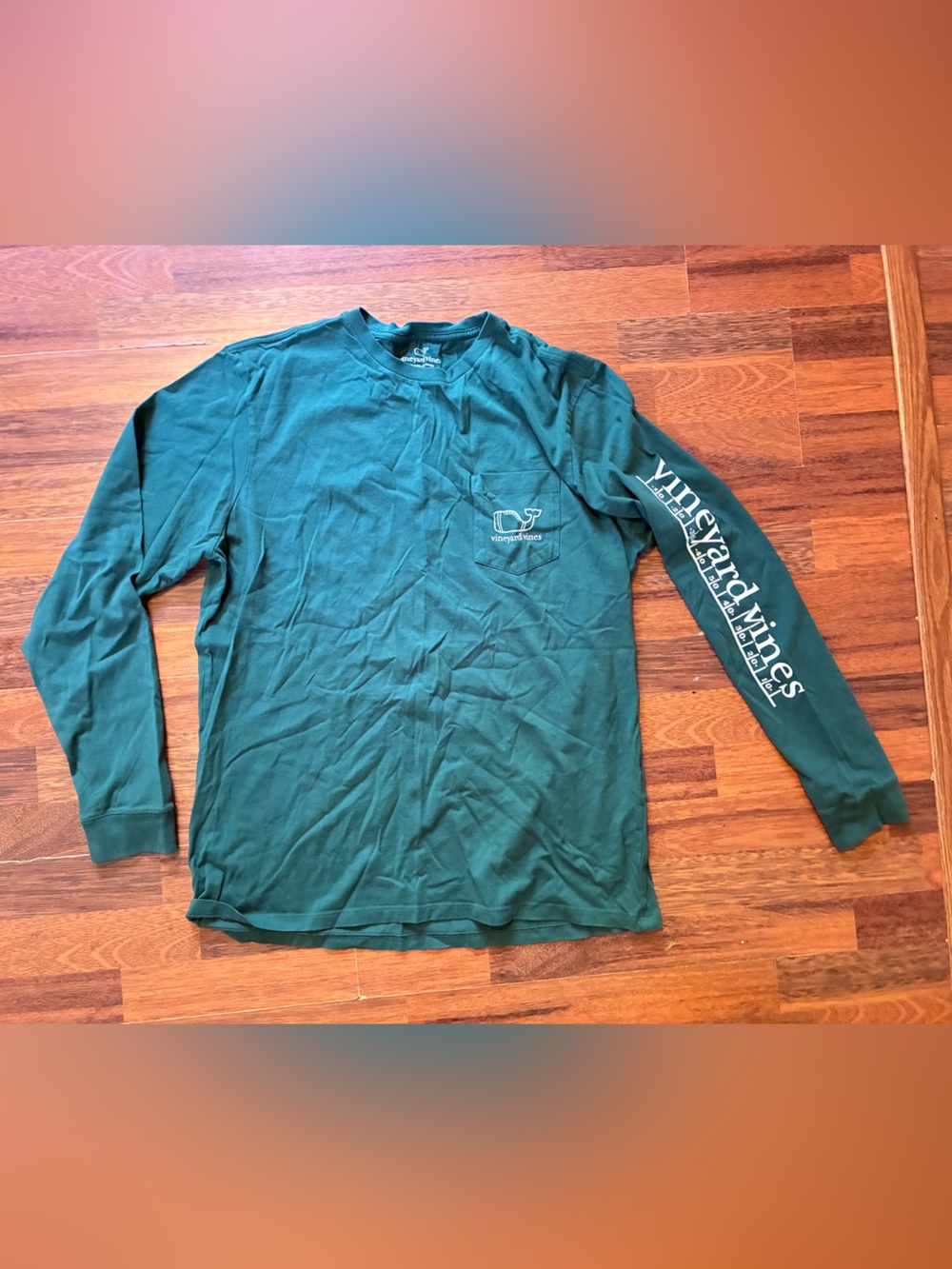 Vineyard Vines Men's Long Sleeve Pocket Tee in Forest Green with Sleeve Logo